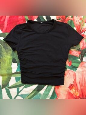 lululemon athletica Black Ruched Crop Tee